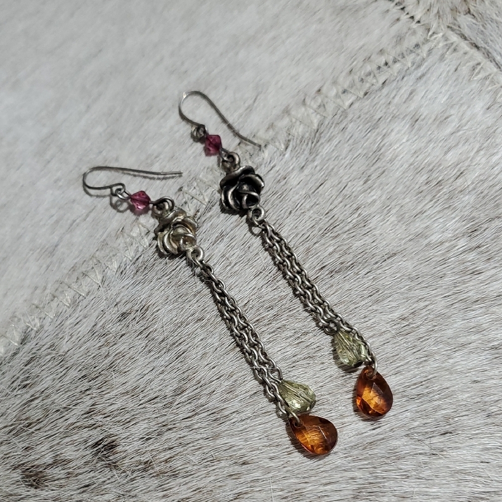 Elegant Silver and Orange Drop Earrings